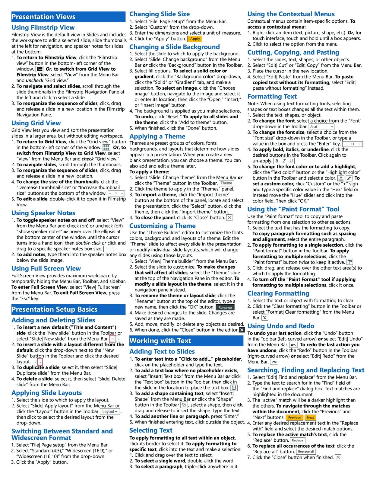 Google Slides Training Guide Quick Reference Card 4 Page Cheat Sheet Instruction