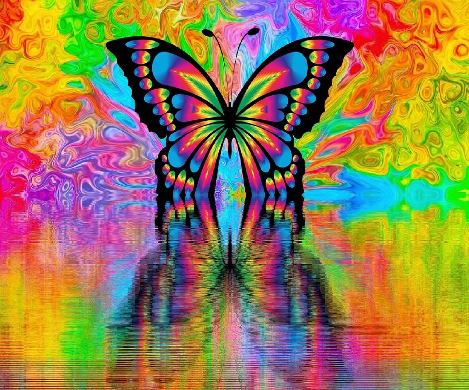 PSYCHEDELIC BUTTERFLY REFLECTION COMPUTER MOUSE PAD  9 x 7