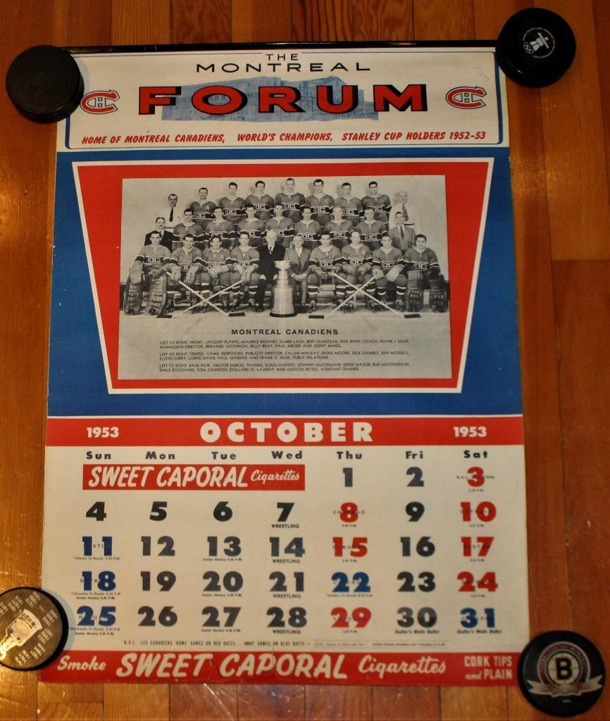 Vintage 1953-54 Montreal Canadiens Complete Sweet Caporal Hockey Calendar!