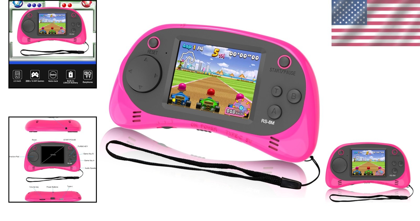 2.5" Kids Handheld Gaming Console with 220 Non-Violent Games - Christmas Gift