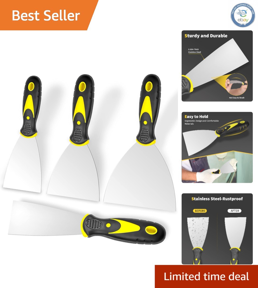 Rust-Resistant Putty Knife Set: 4 Sizes for Efficient Home Improvement Projects