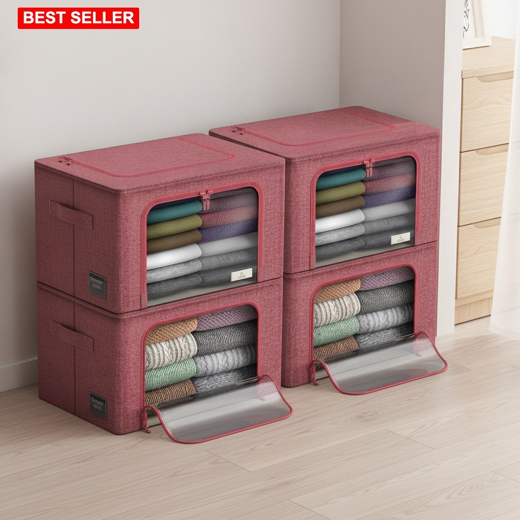 Storage Bin Organization Set 4 Pack Large Clear Window Foldable Portable