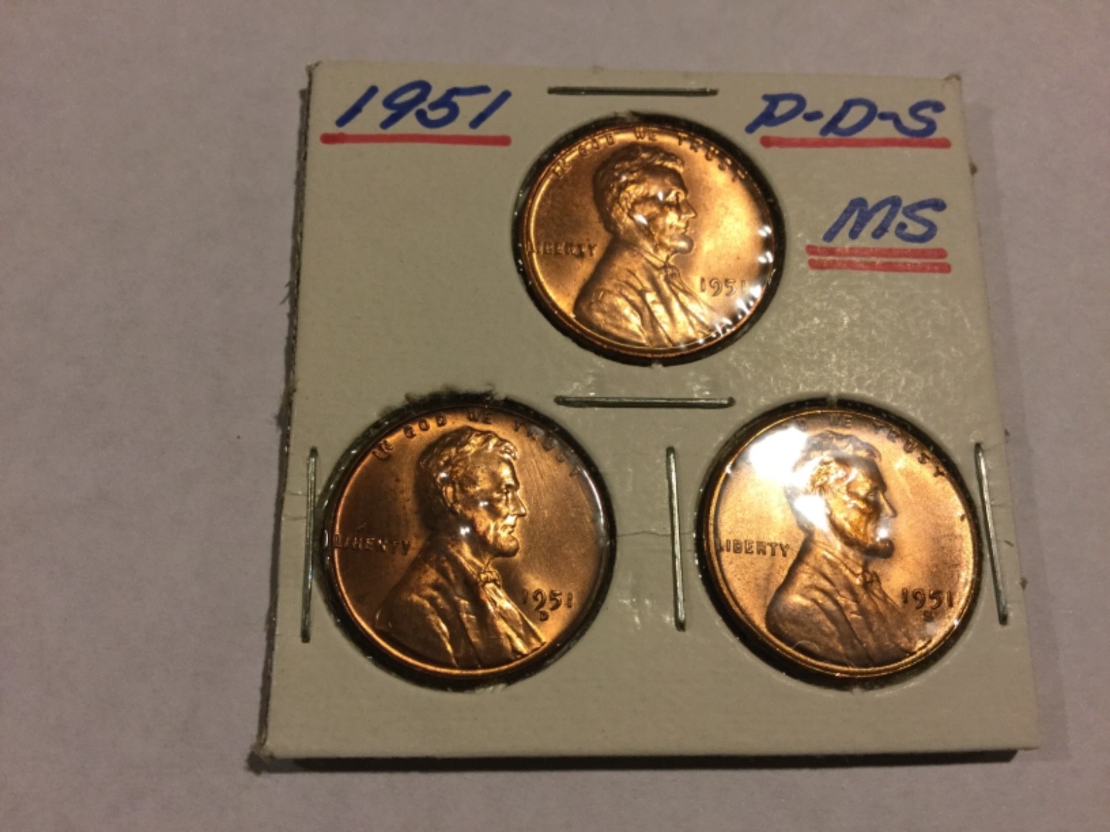 Trio of 1951 P-D-S uncirculated Lincoln Wheat Cents