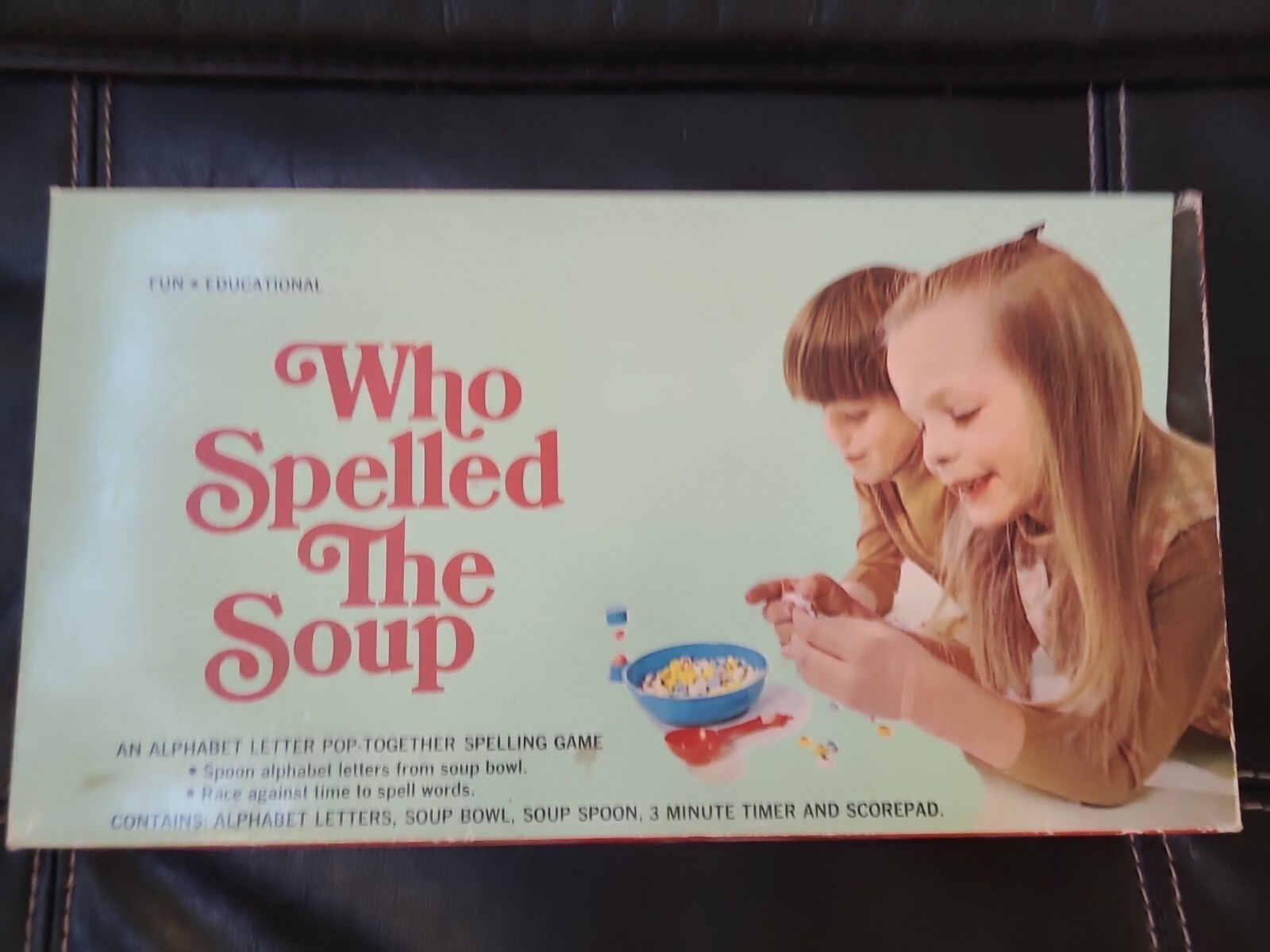 Vintage Lido Who Spelled The Soup An Alphabet Letter Pop Together Spelling Game