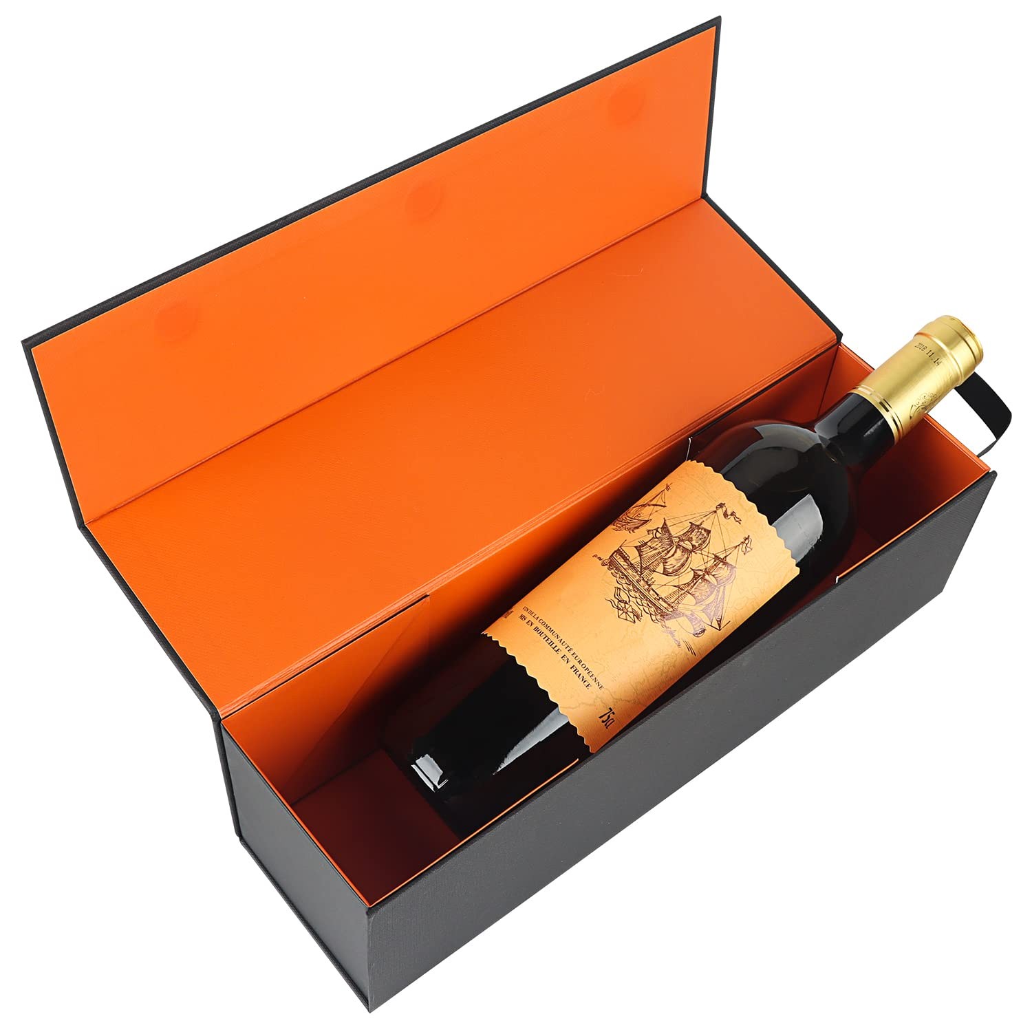 Wine Gift Box, 12.8x3.7x3.7 Inches Orange Wine Bottle Boxes With Handle