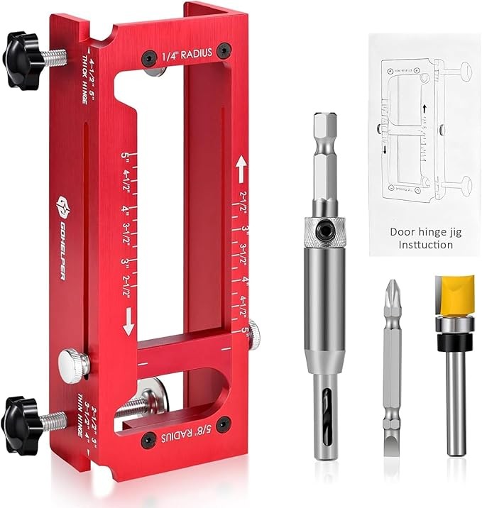 Door Hinge Jig, Aluminum Alloy Door Hinge Template Kit for Router, Adjustable Mo