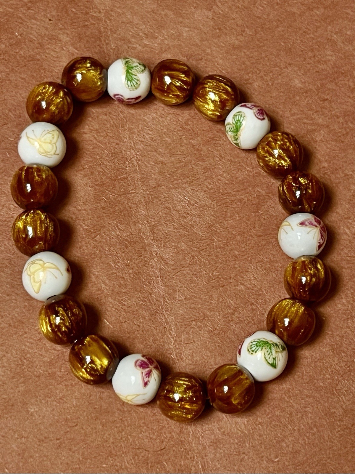 Hand Made-Brown And Beige, Bead Bracelet.