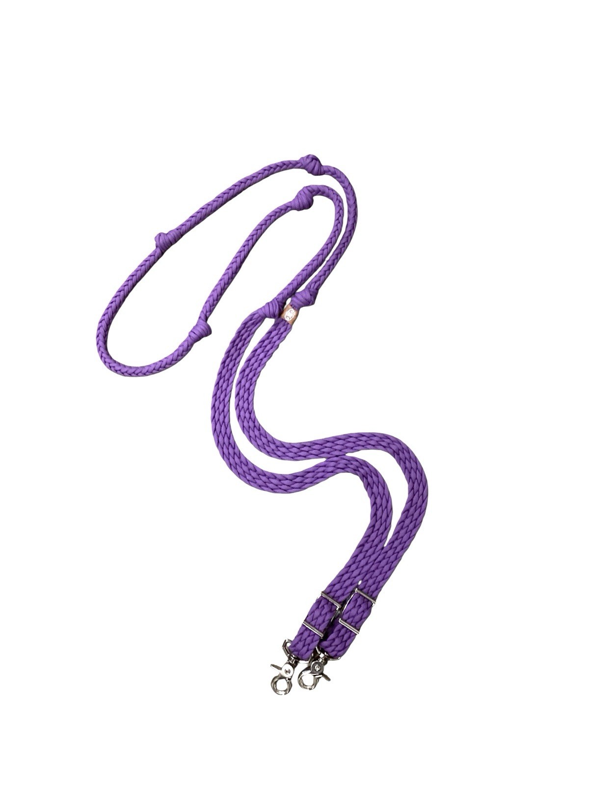 lilac purple barrel reins hand braided from paracord with grip knots