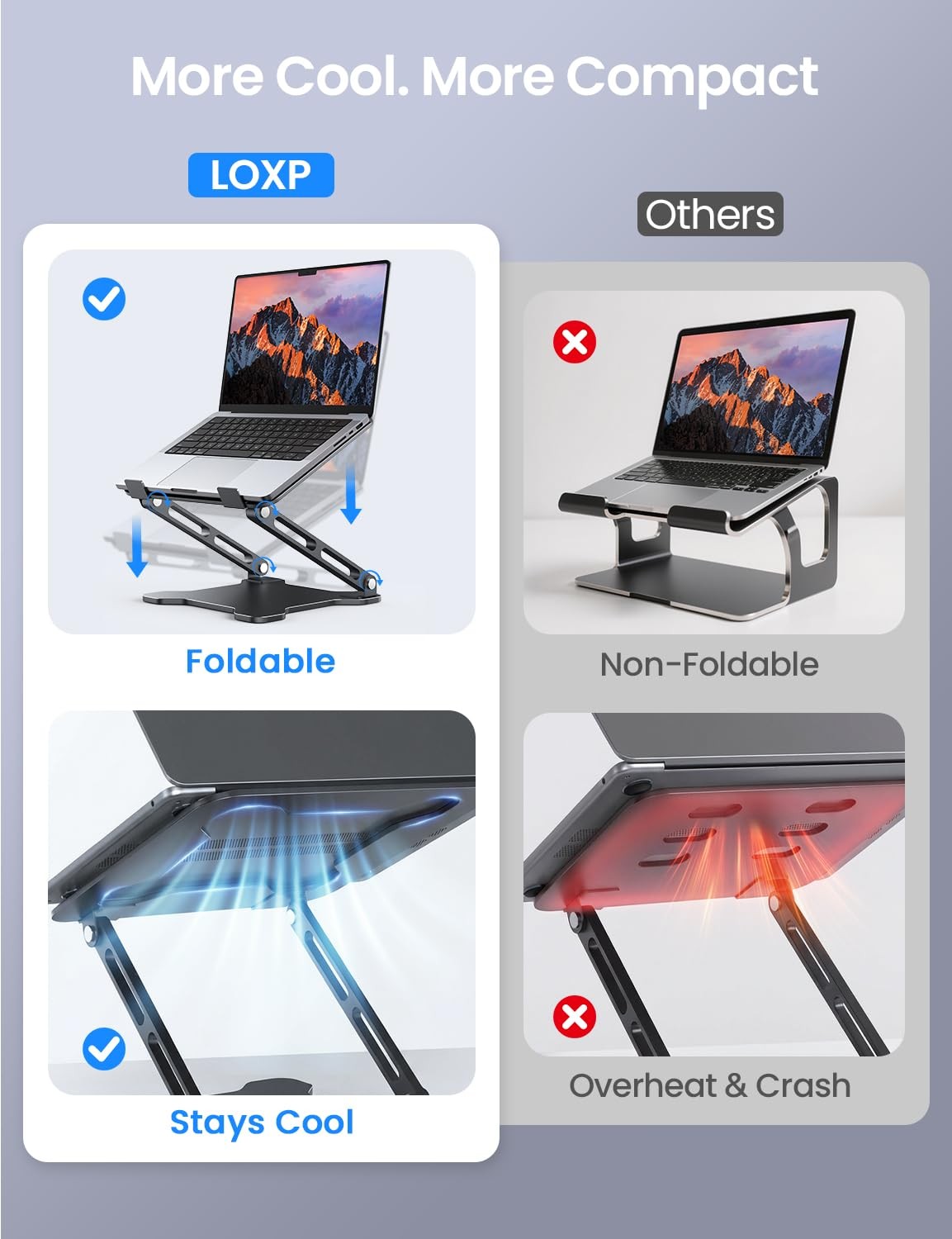 Adjustable Metal Foldable Laptop Stand Riser Fits 1015.6 Inch Notebooks
