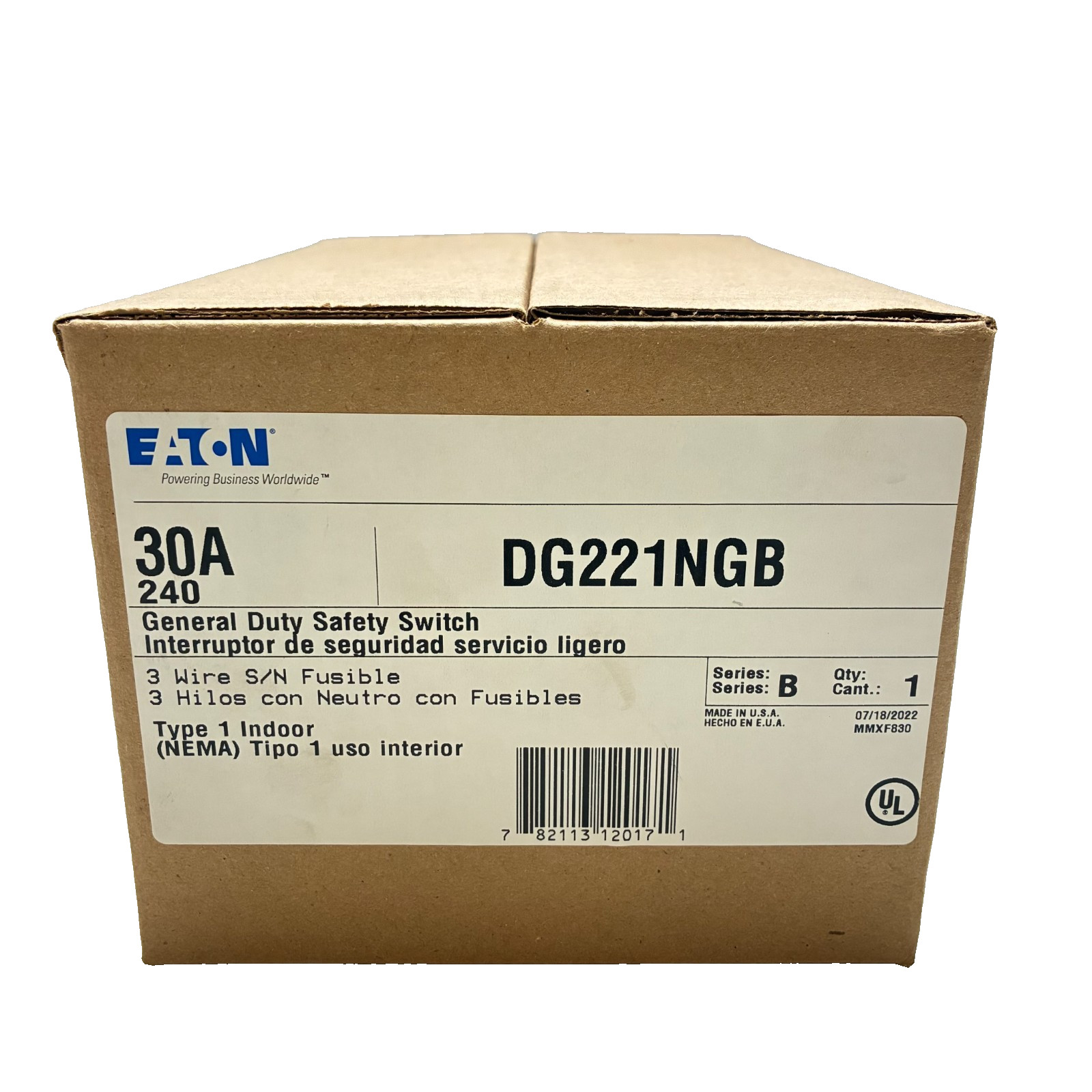 EATON DG221NGB GENERAL DUTY SAFETY SWITCH 30A 240V