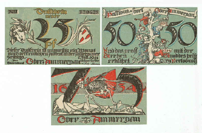 SET OF 3 GERMANY NOTGELD 25.50.75 PFENNIG AMMERGAU 1921 UNC
