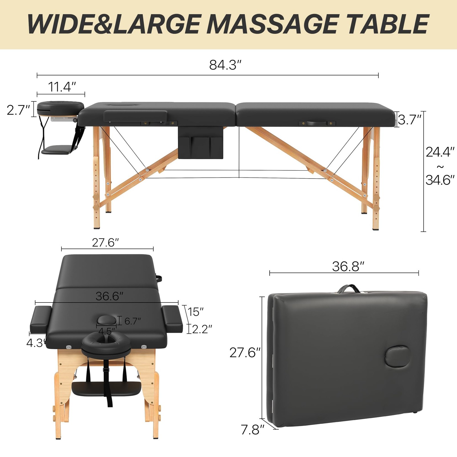 Memory Foam Massage Table Premium Portable Foldable Massage Bed Height Adjust...