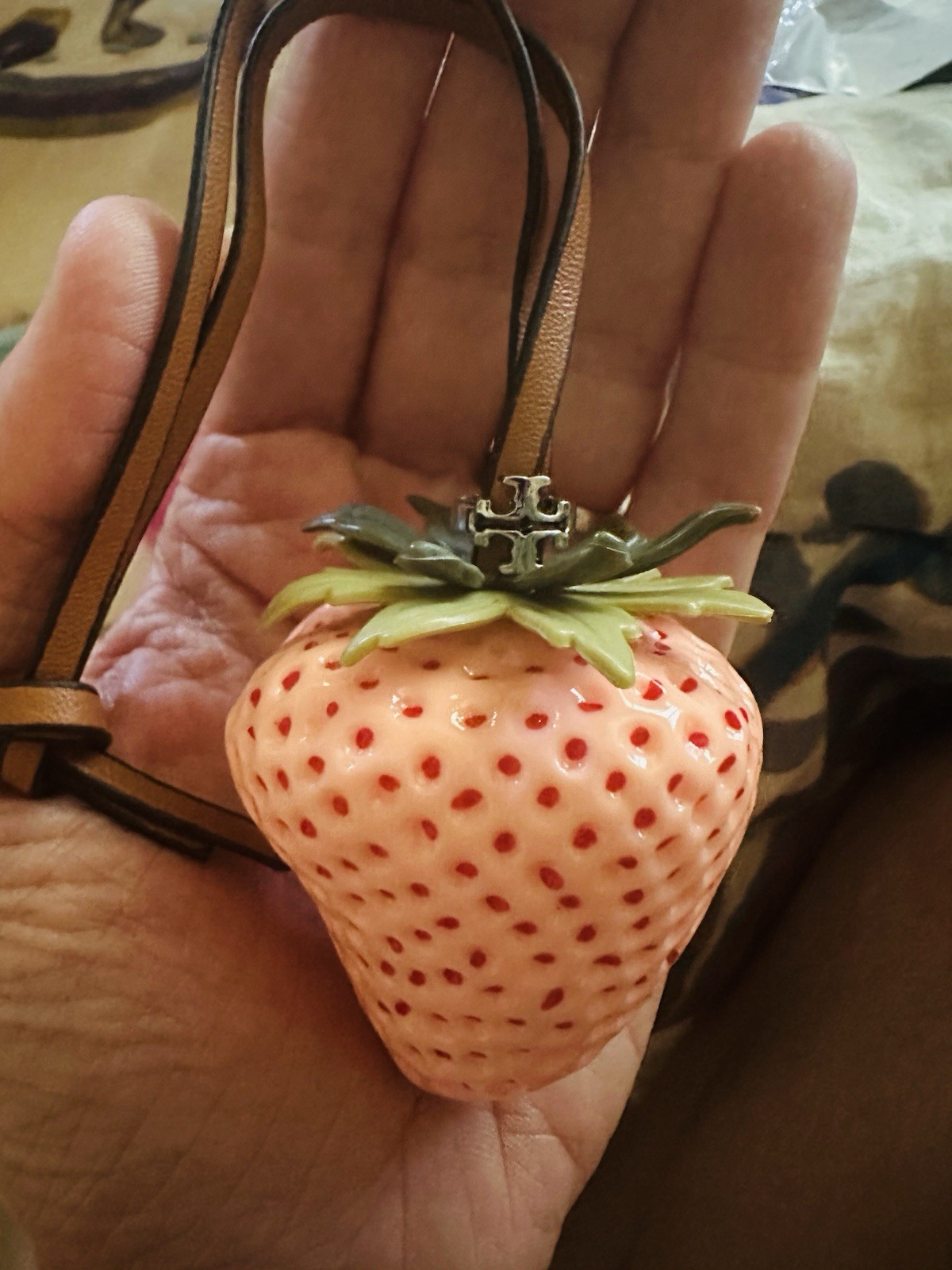 Tory Burch Strawberry Bag Charm Keychain Pink Strawberry Charm