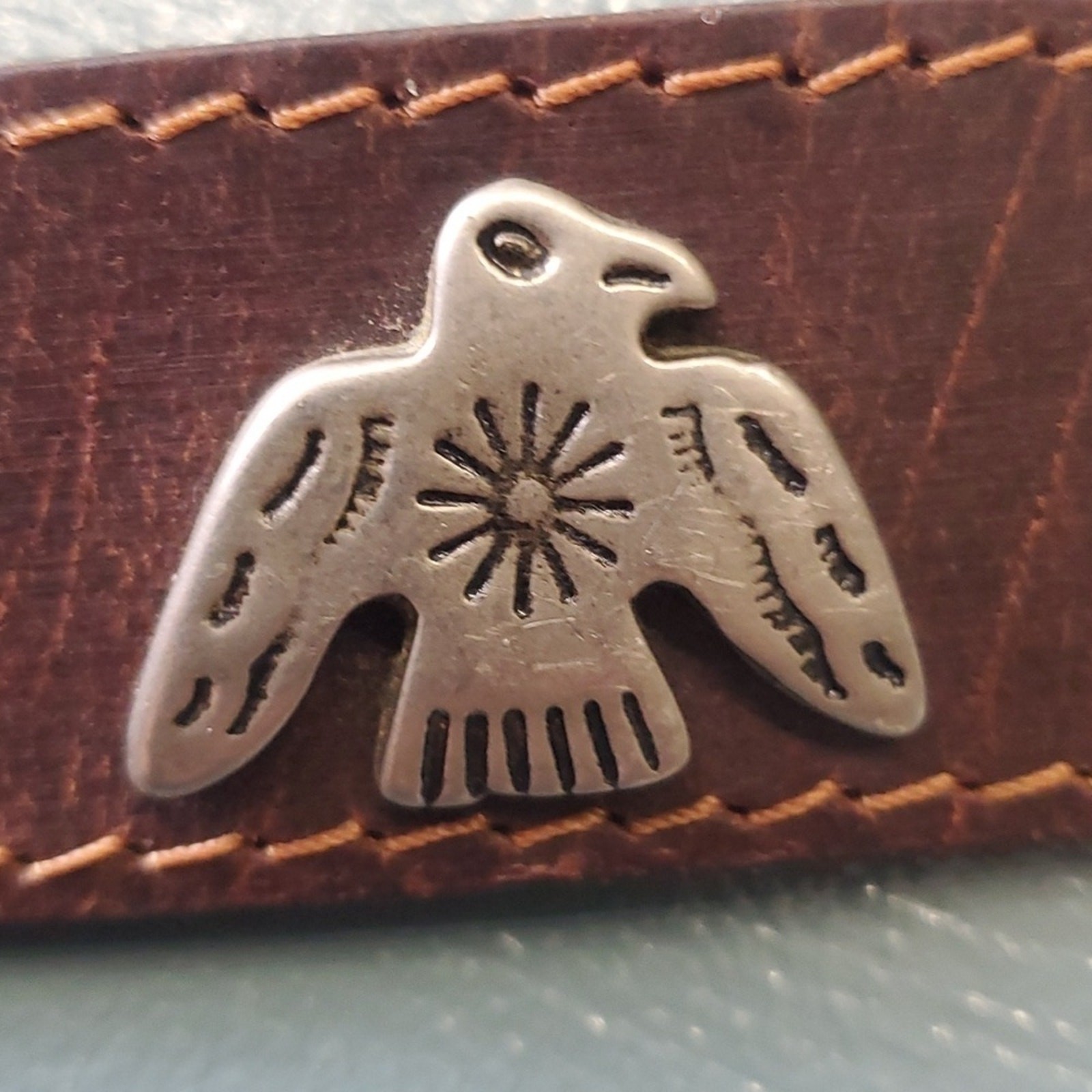 Sunbelt, genuine leather. Medium belt. Southwestern Sty. Silver animals.