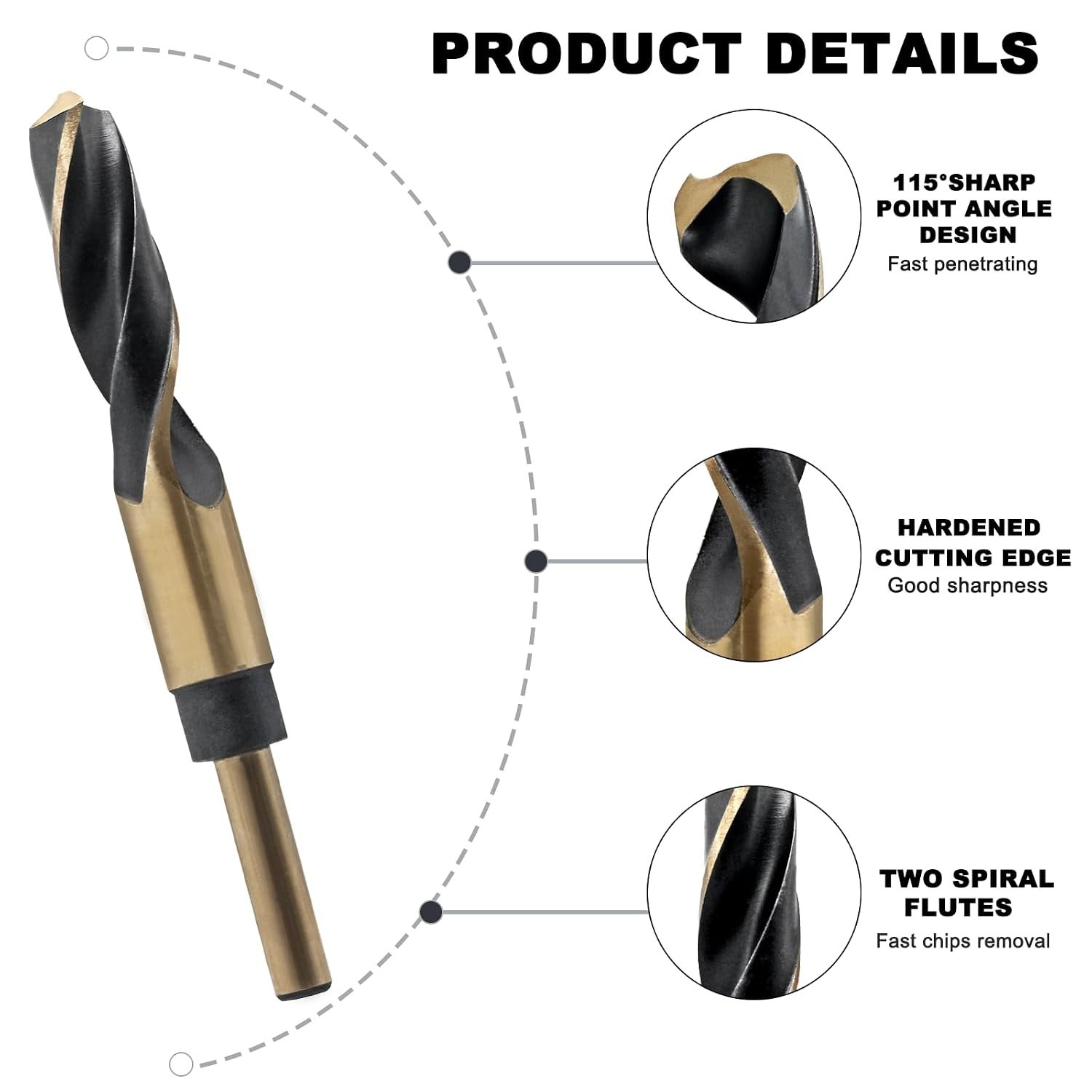 11/16in Reduced Shank HSS Drill Bit Black Gold Oxide Split Point