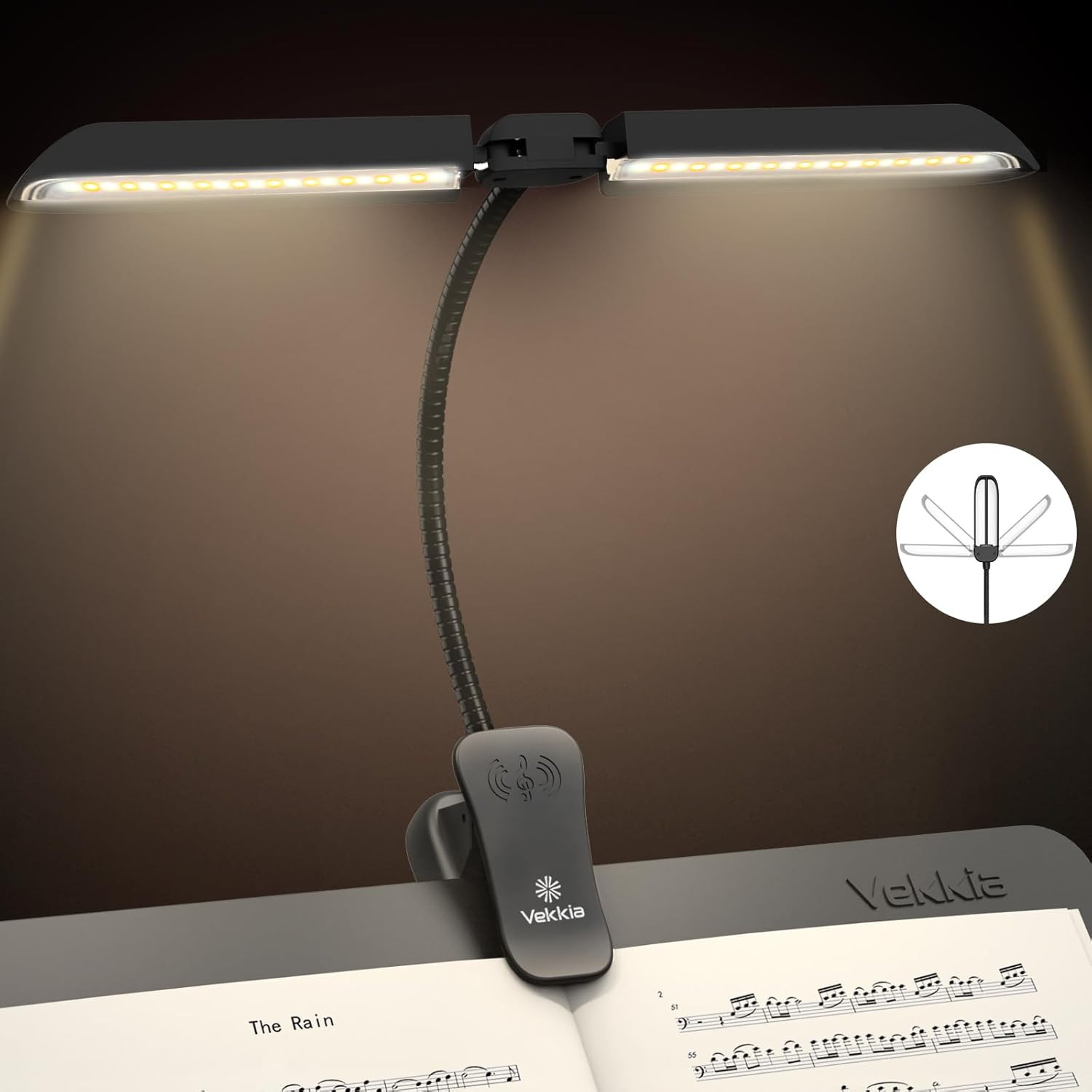 Vekkia 64 Led Rechargeable Music Stand Light - Folding Clip on Piano Lamp, Porta