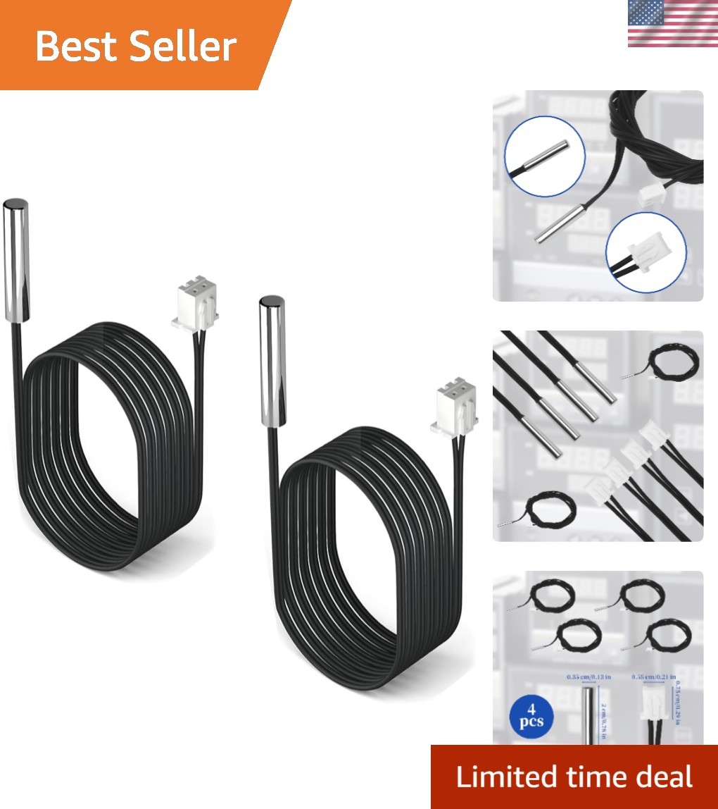 2-Pack Waterproof 10K Temperature Sensor Probes - 1M Stainless Steel Design