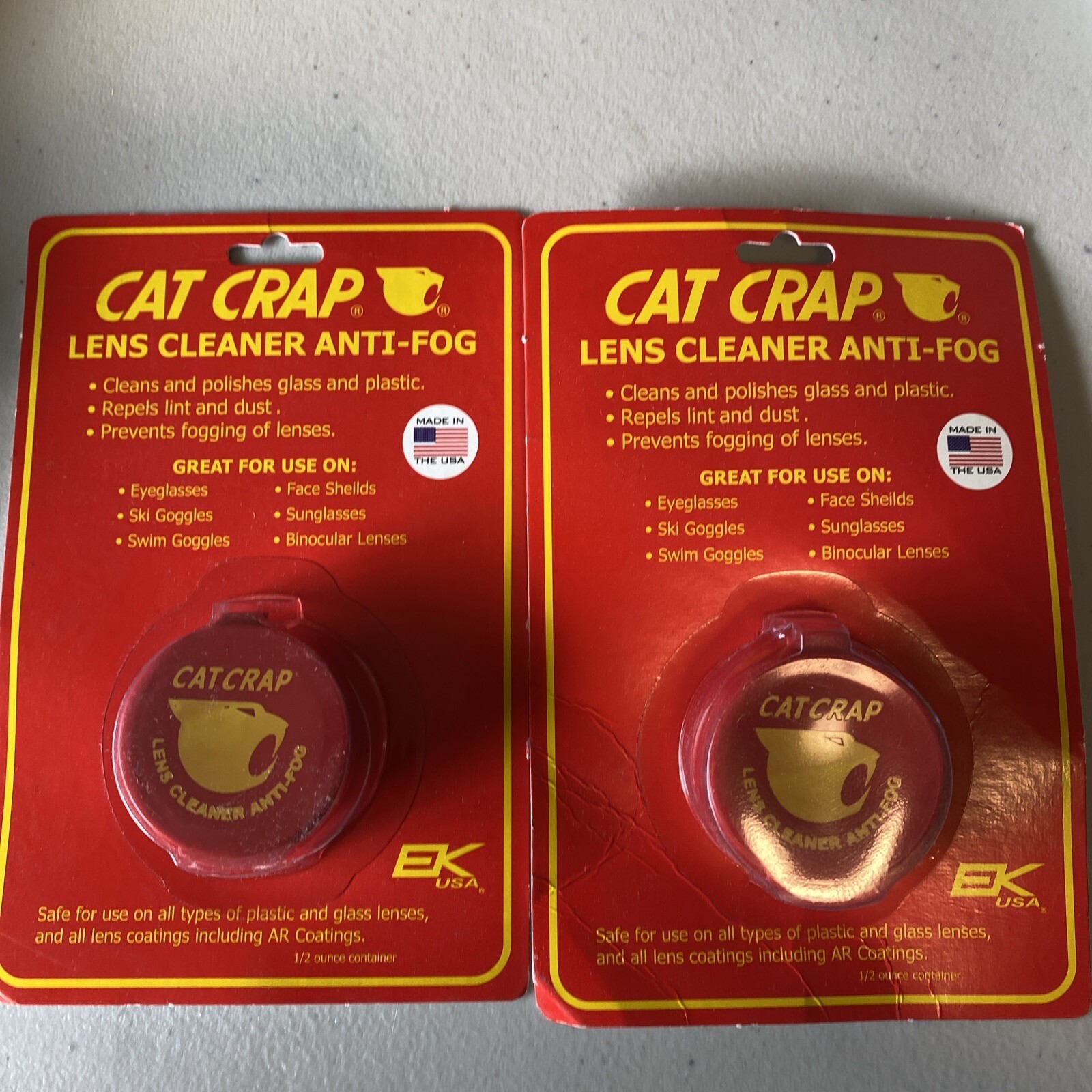 Lot Of 2 EK CAT CRAP Anti-Fog Lens Cleaner 1/2-Ounce  USA