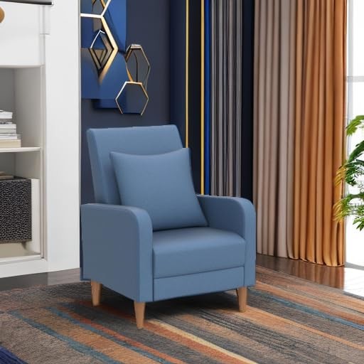 Modern Upholstered Accent Chair Armchair with Pillow, Fabric Set of 1 F-blue