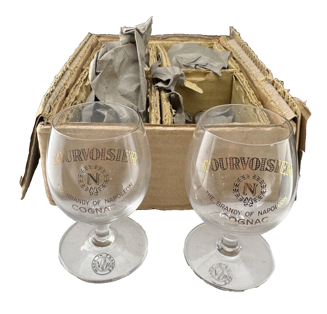 4 Courvoisier The Brandy of Napoleon COGNAC France Glass Footed Snifters 3/4" T