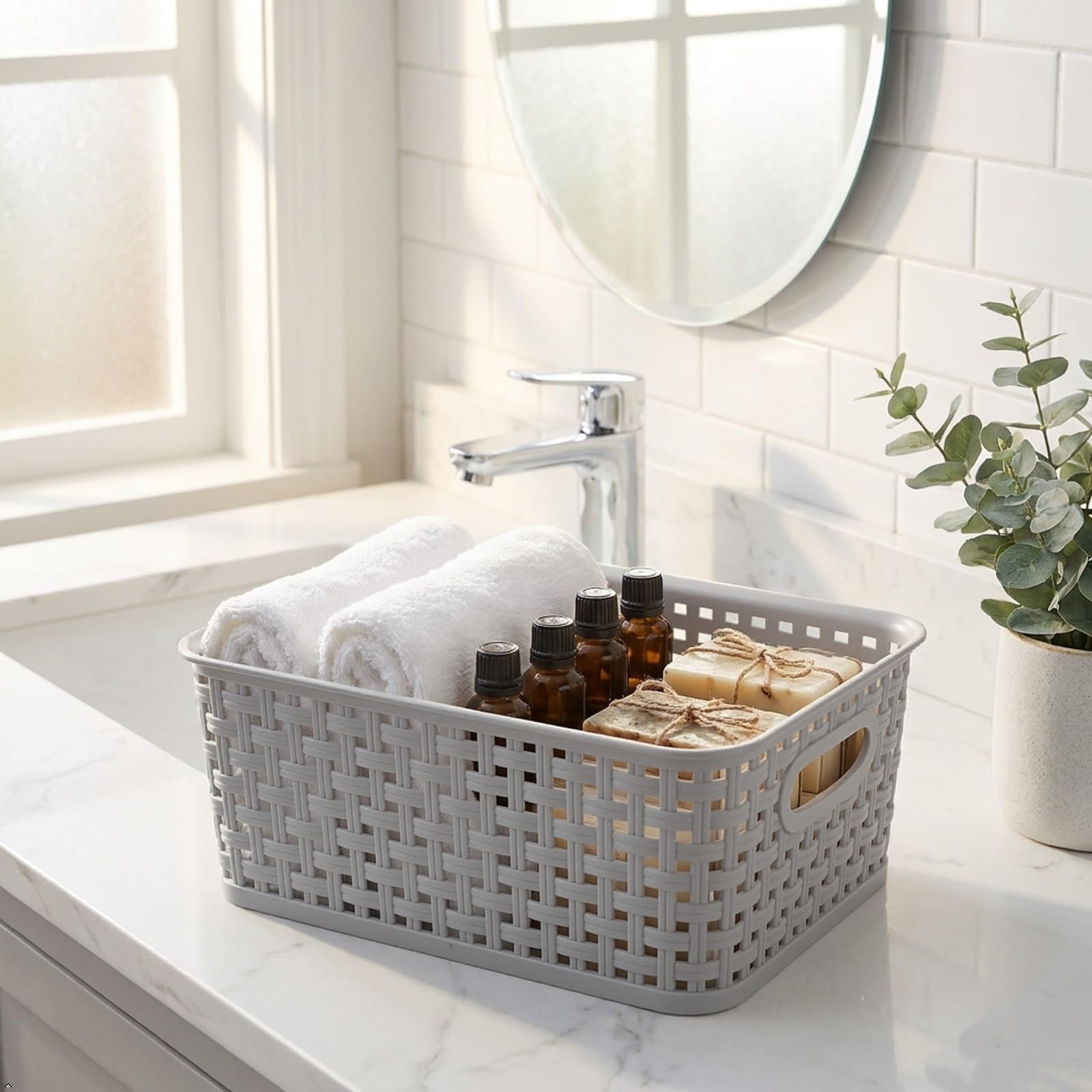 Zerdyne 6-Pack Plastic Weave Storage Basket, Basket Sets, Light Gray