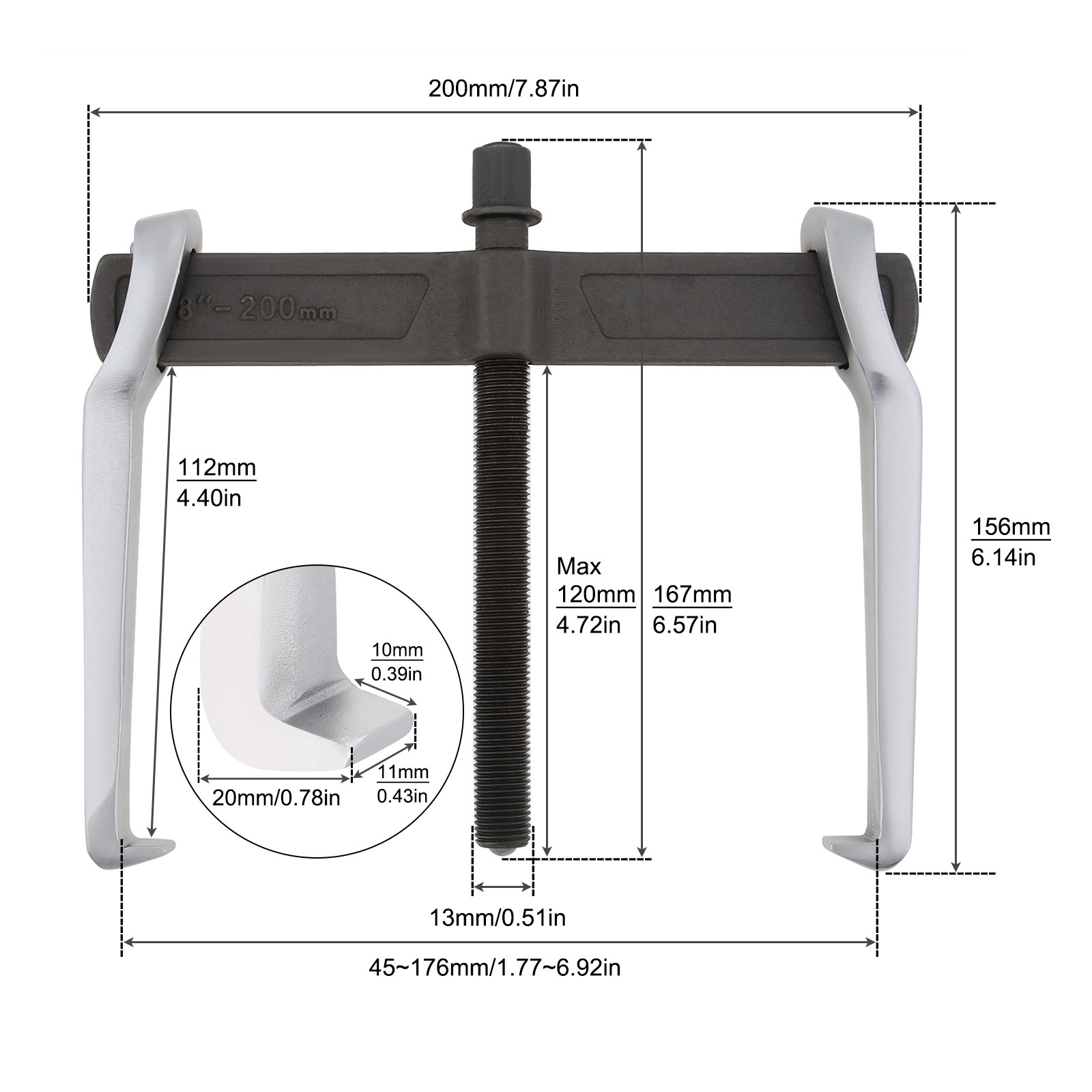 8 Inch Two-claw Puller Adjustable Rust-proof Non-slip Separate Lifting Device