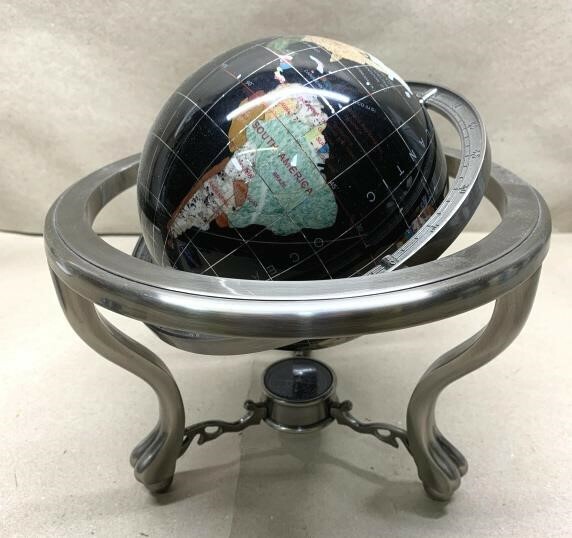 Vintage Rotating Semi-Precious Gem Stone 11" World Globe