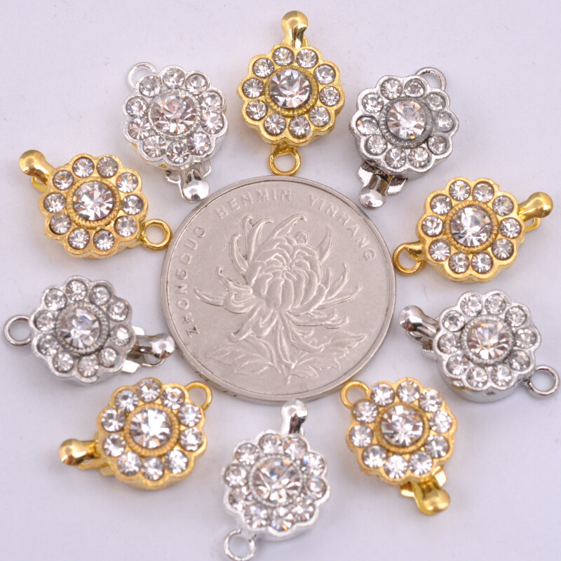 10Sets  Crystal Rhinestone Flower Connector Box Clasp For Bracelets Necklace