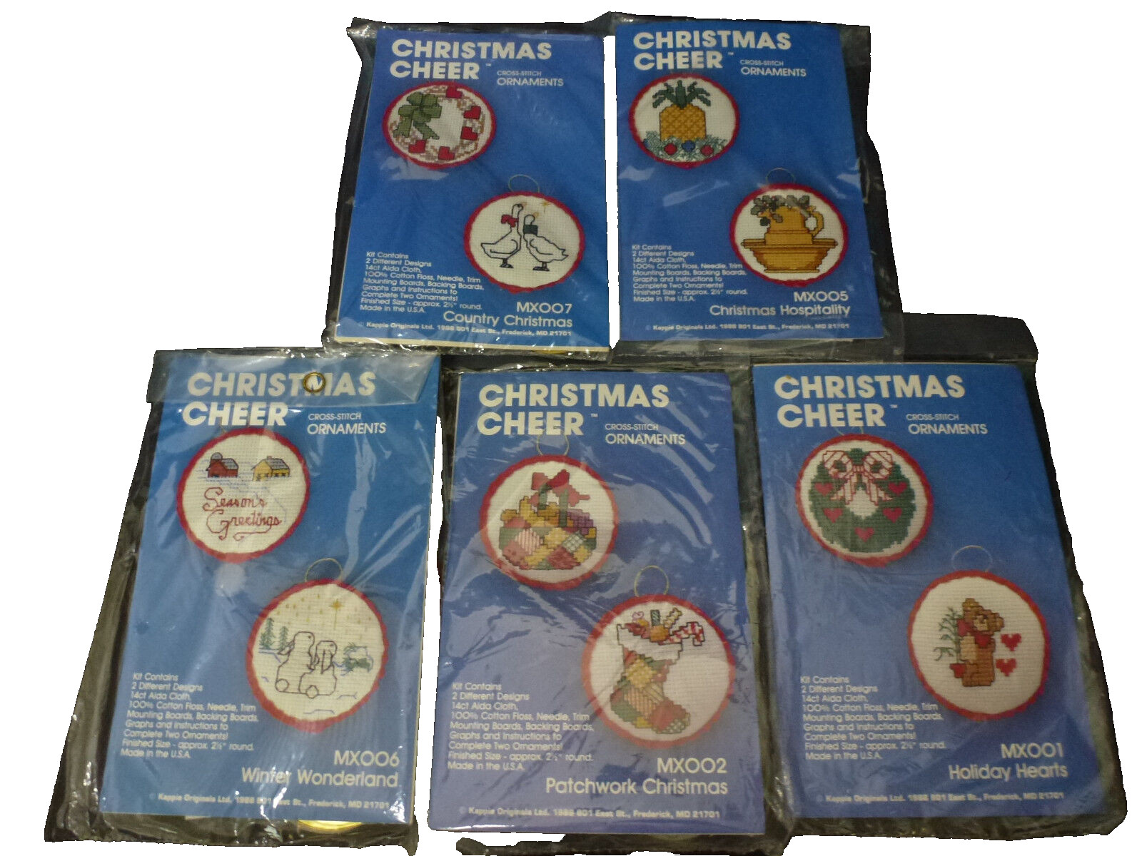 5 Kits Christmas Cheer Cross-Stitch Ornaments Kappie Originals NIP