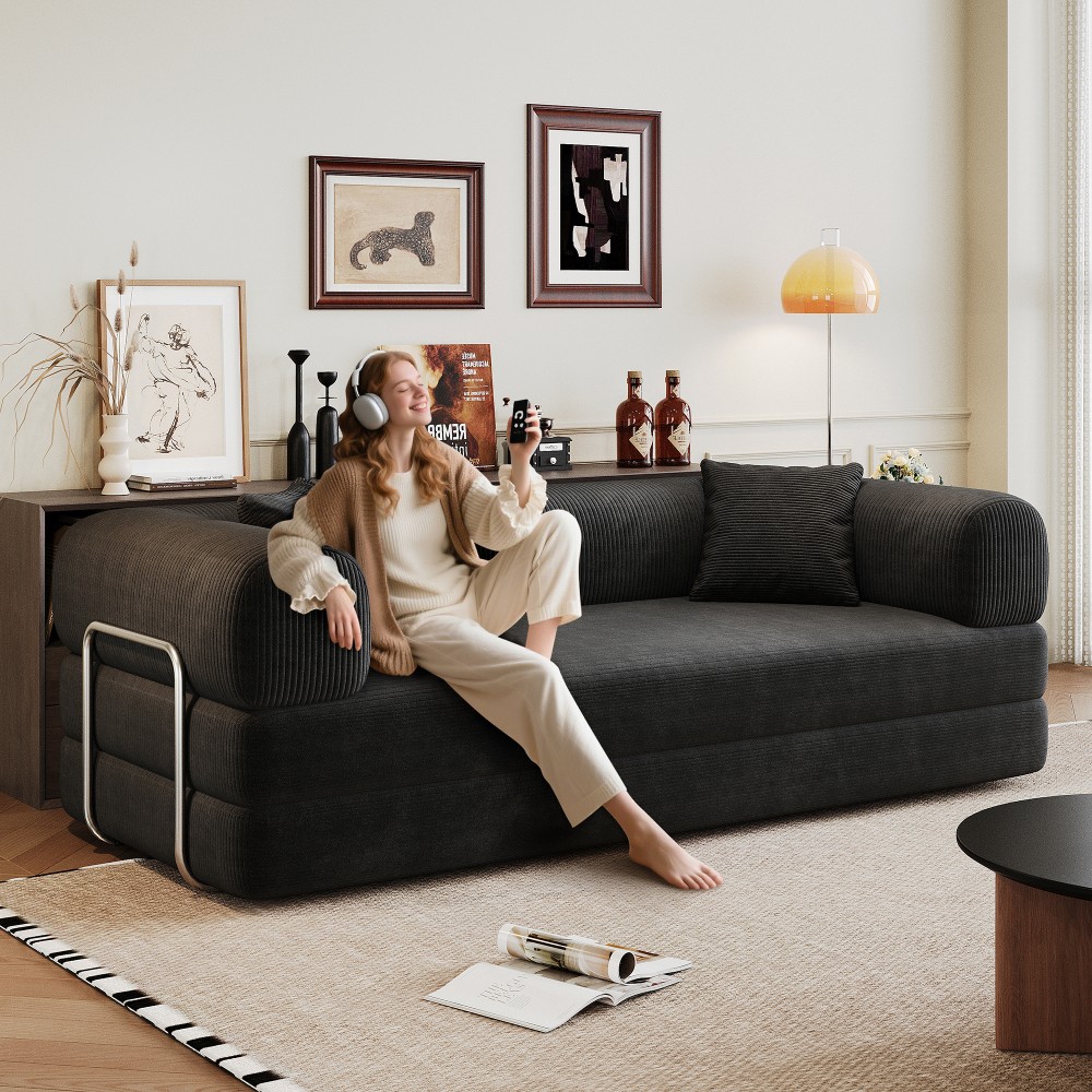 Compression Sofa, Convertible Floor Sofa Bed, Futon Couch Sleeper Bed, Black