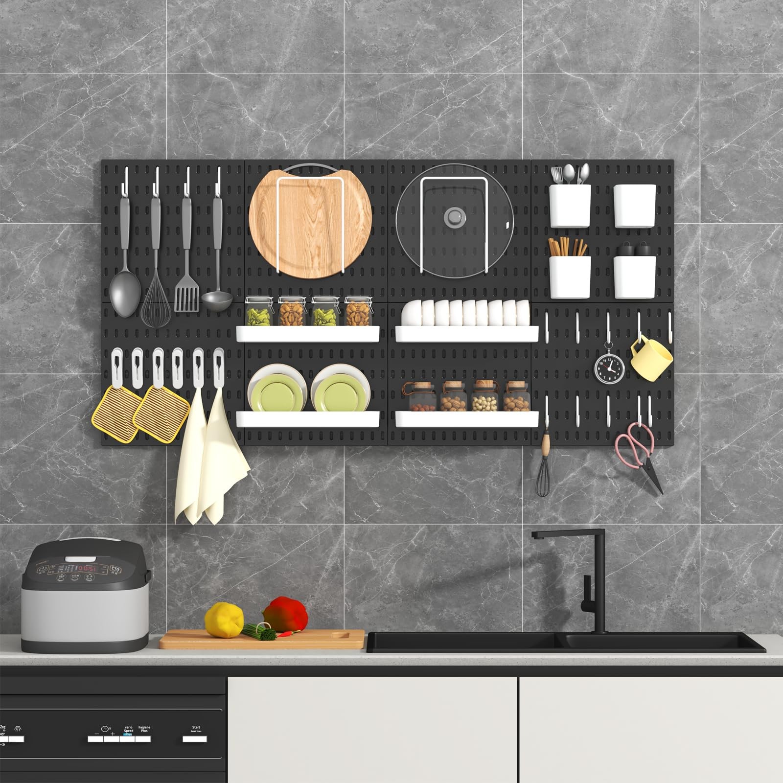 Pegboard Combination Kit, 8 Peg Boards and 30 Accessories Modular Hanging Bla...
