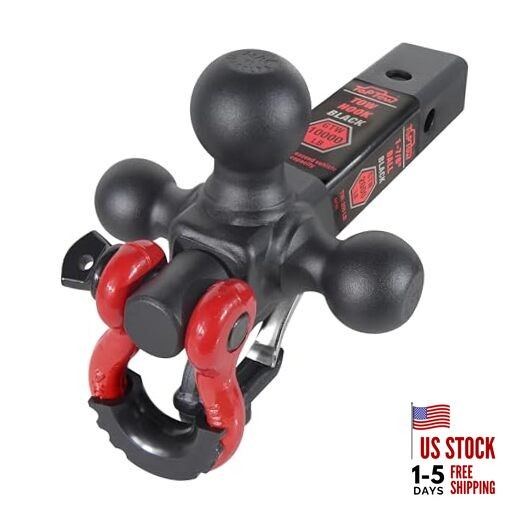 Trailer Hitch Tri-Ball Hitch Mount w/Matte Black Triple Black Ball Red Shackle
