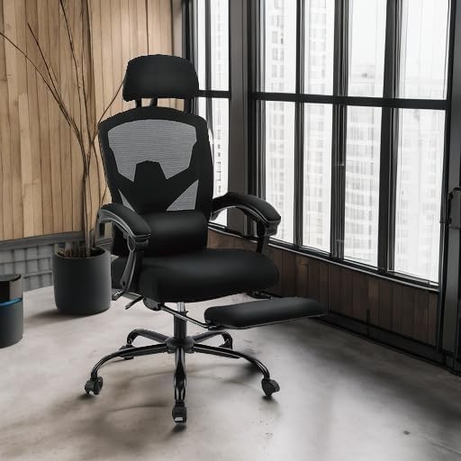 Home Office Desk Chair W/ Footrest High-Back Mesh Rolling Swivel Reclining Chair