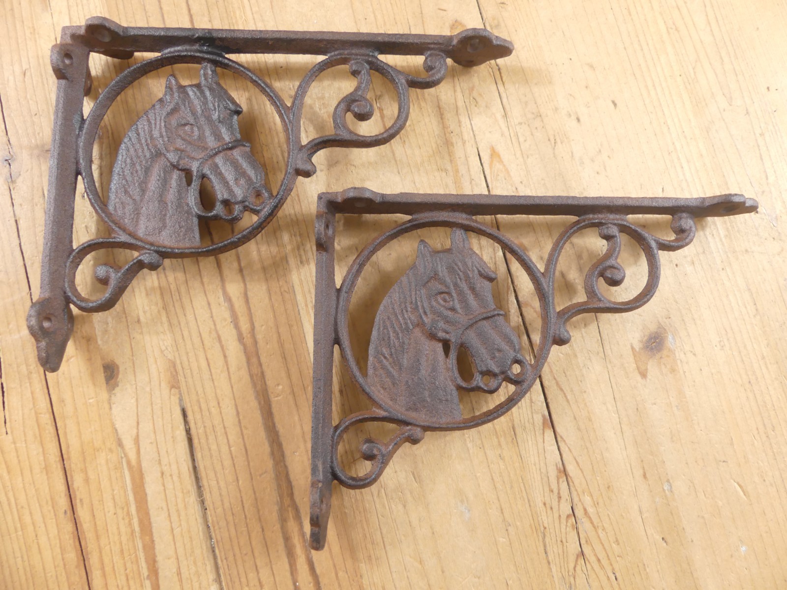 2 Cast Iron Western Style Horse Head Brackets Garden Braces Pony Shelf Bracket