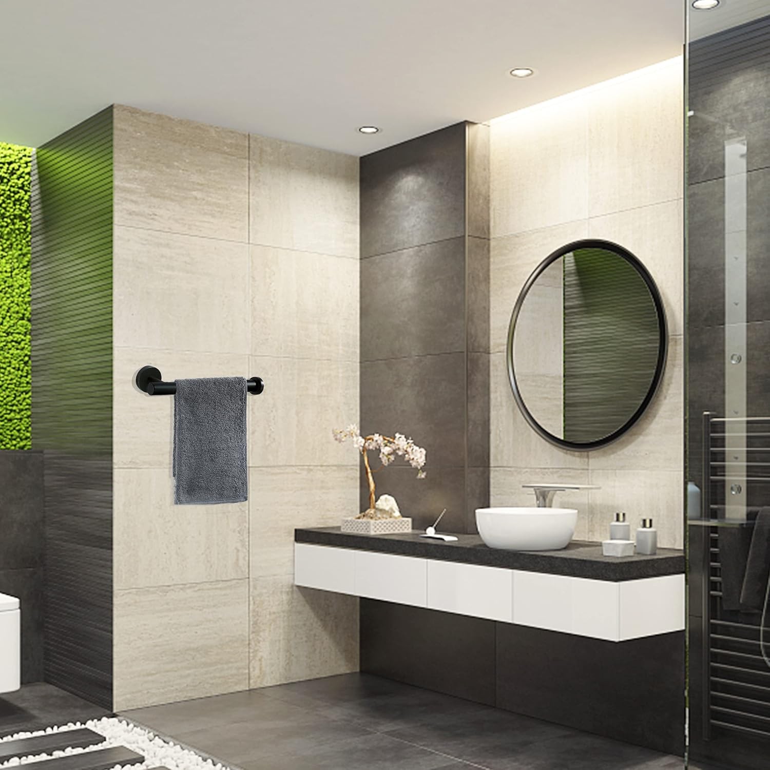 Hand Towel Holder for Bathroom, Matte Black Bar,