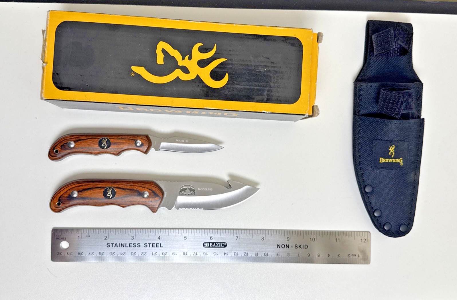 Browning Perfect Pair Fixed Blade Hunting Knife Set Wood Handle NEW