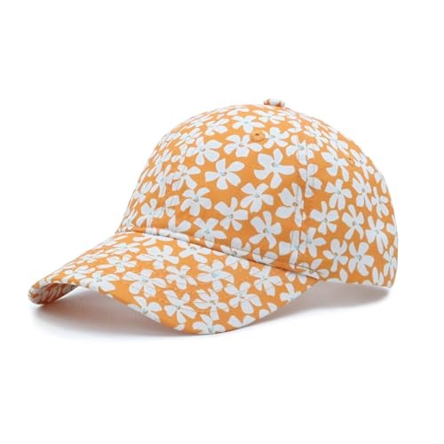 Floral Baseball Cap Cotton Dad Hat Adjustable Print Ball Cap for Women Orange