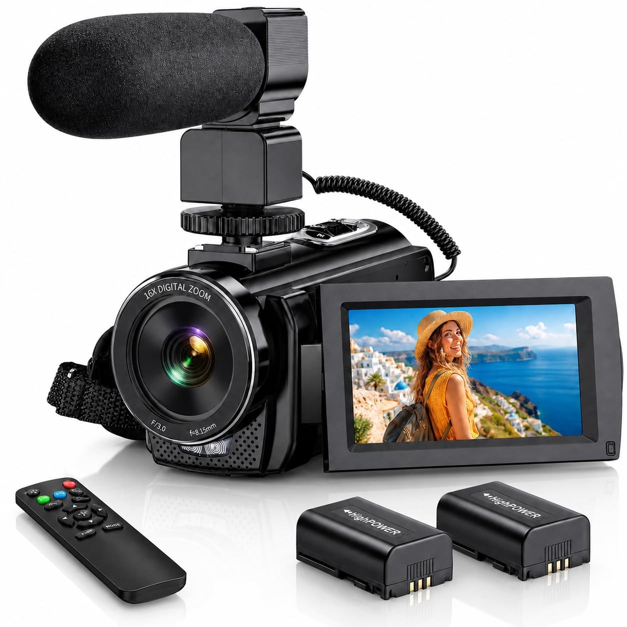 Video Camcorder FHD 1080P 24MP 3.0” 270° Rotation IPS Screen 16X Digital Zoom...