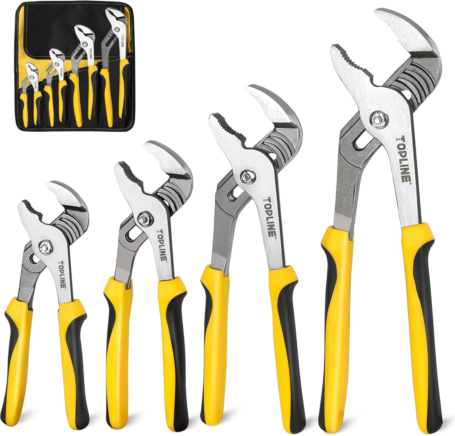 4-Piece Groove Joint Pliers Set, Rolling Pouch Included | 12-in, 10-in, 8-in and