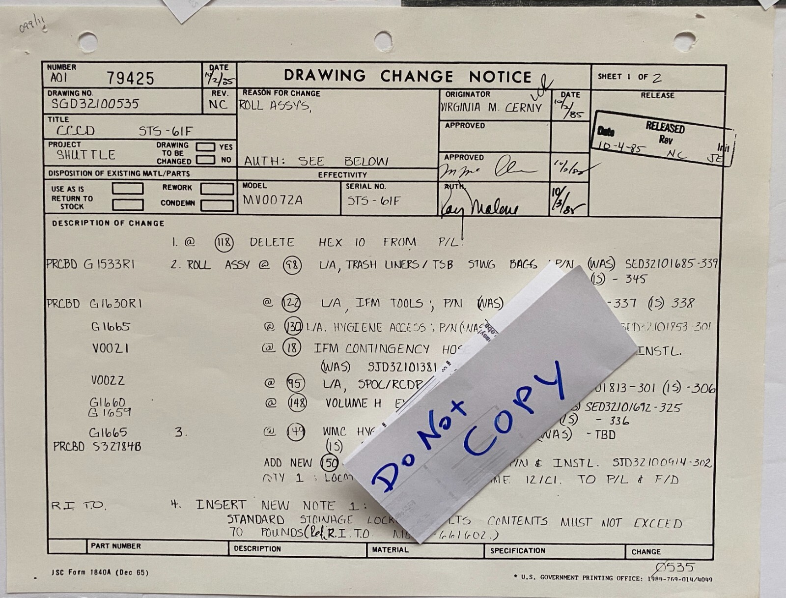 NASA - STS-51L - RARE Classified Documents Pertaining to Construction