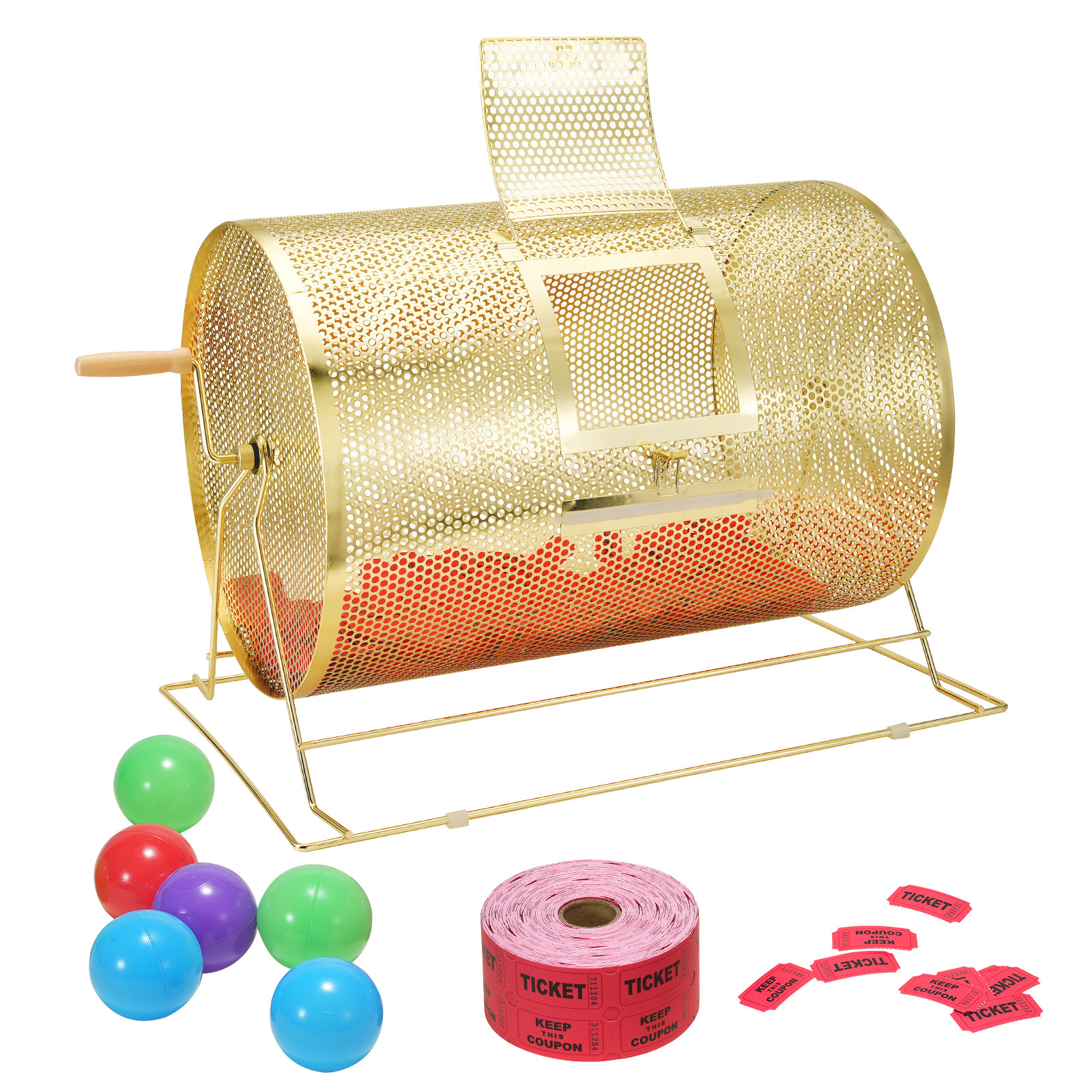 Raffle Drum Brass Plated Lottery Cage Holds 10000 Tickets/300 Bingo Balls