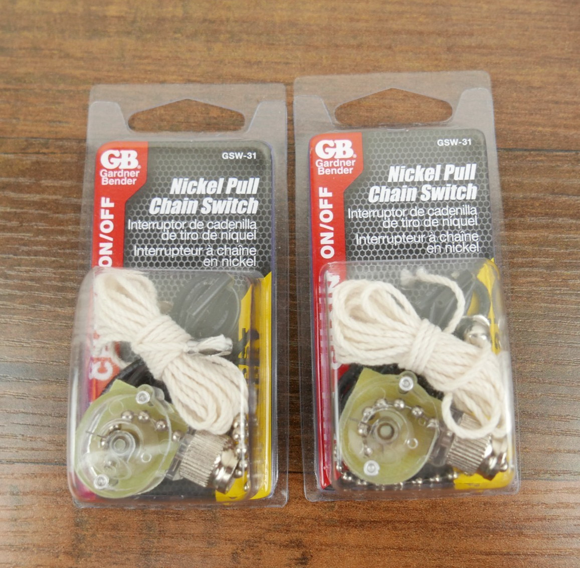 Gardner Bender GSW-31 SPST On / Off Nickel Pull Chain Switch (2 Packs) - NEW