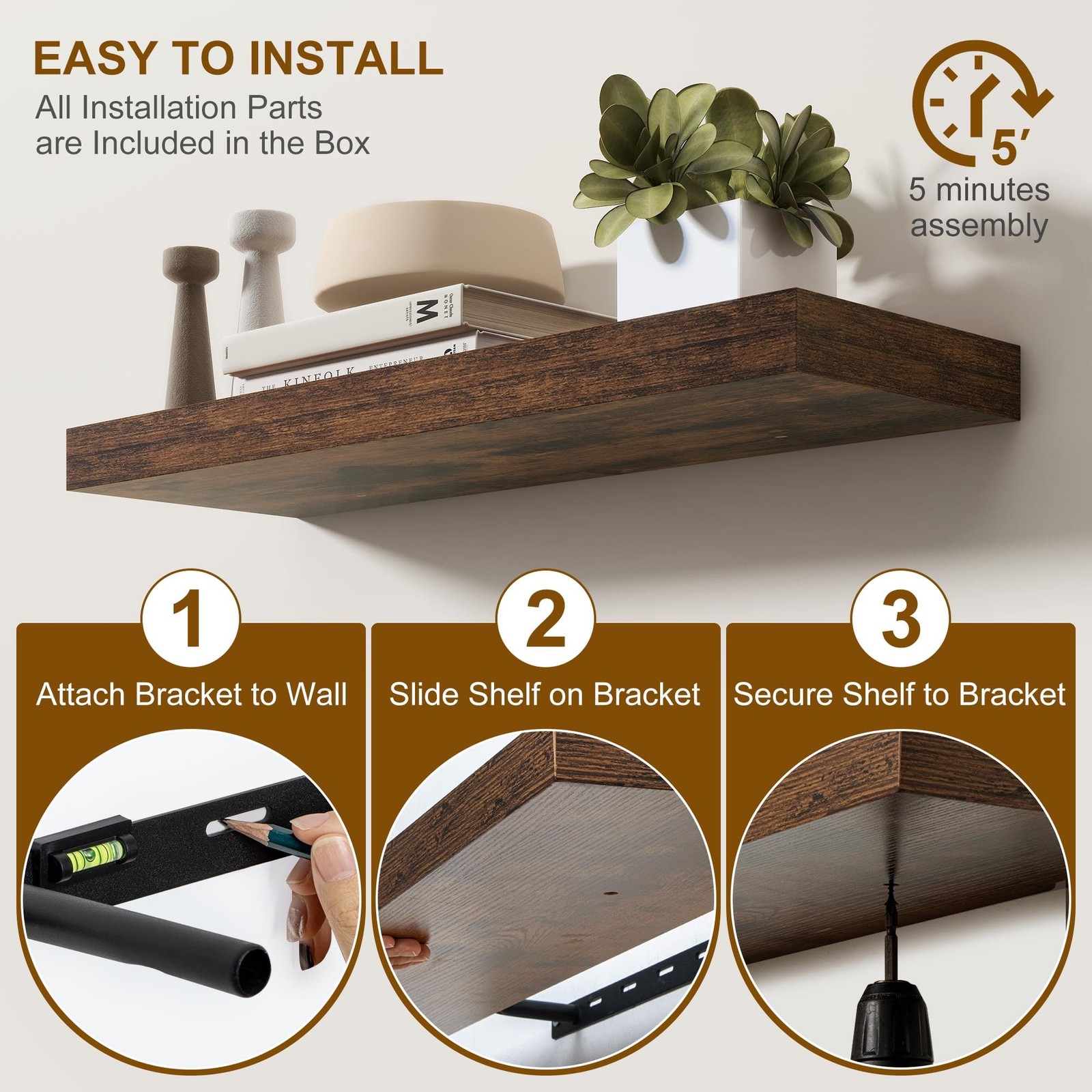 Floating Shelves for Wall, 20Inch Floating Shelves Set of 2, Hanging Shelf wi...