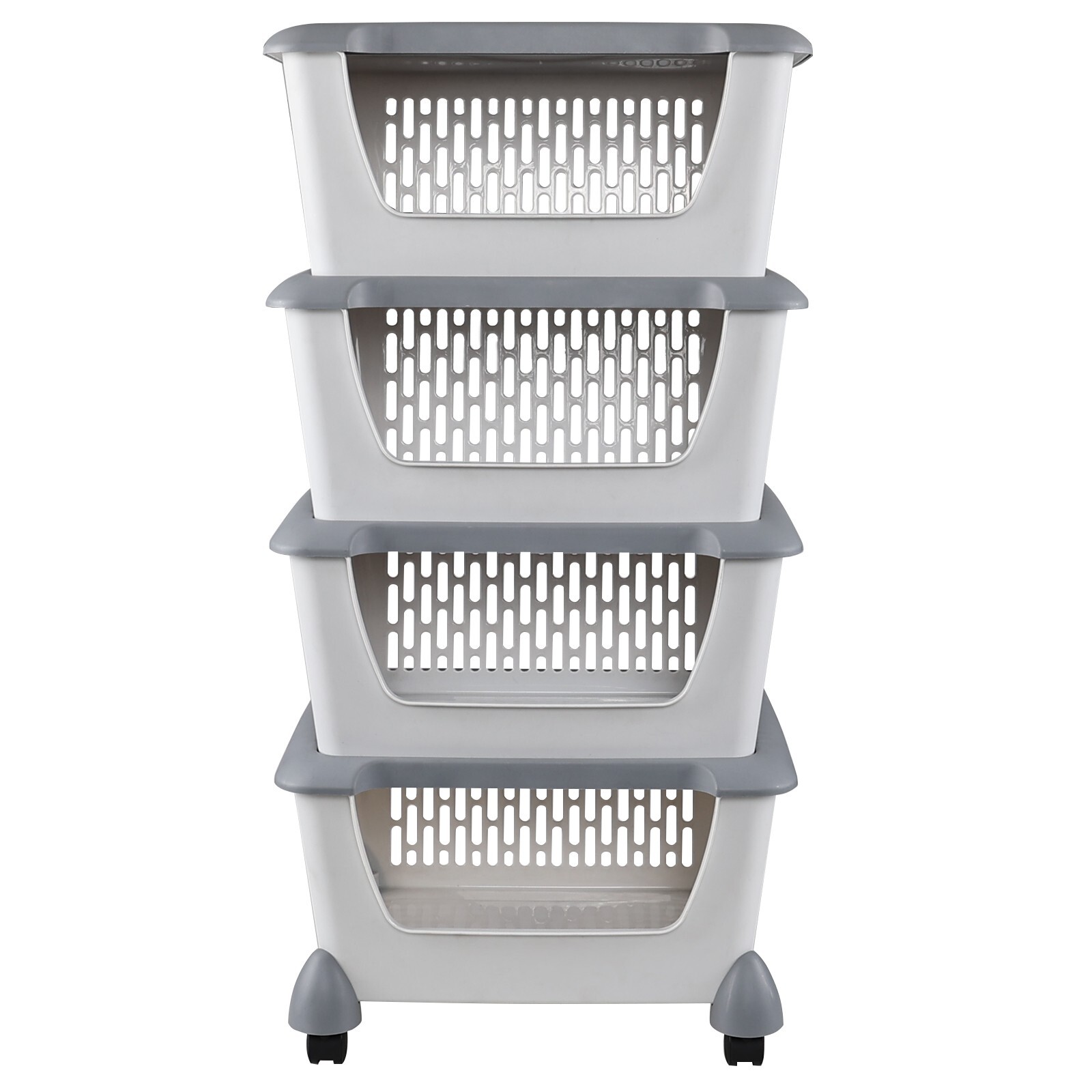 Idotry 4-Packs Plastic Stackable Storage Bins - Large Storage Basket with Wheels