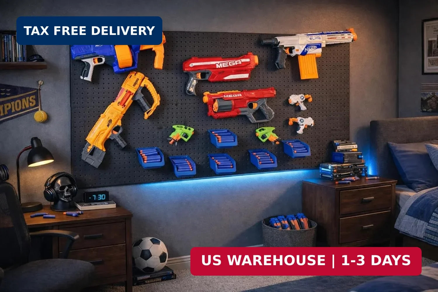 Nerf Organizer Accessories - Pegboard Bins and Jumbo Peg Hooks Set - 6 L