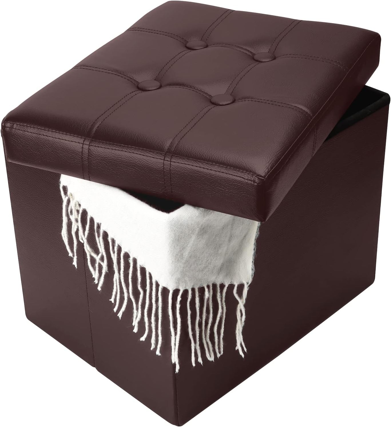 Storage Ottoman, Folding Foot Stool with Thicker Foam 17x13x13inch, Brown