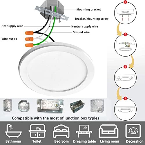 5.4 inch Flush Mount LED Ceiling Light 5000K Daylight, 5 inch 8 Pack White
