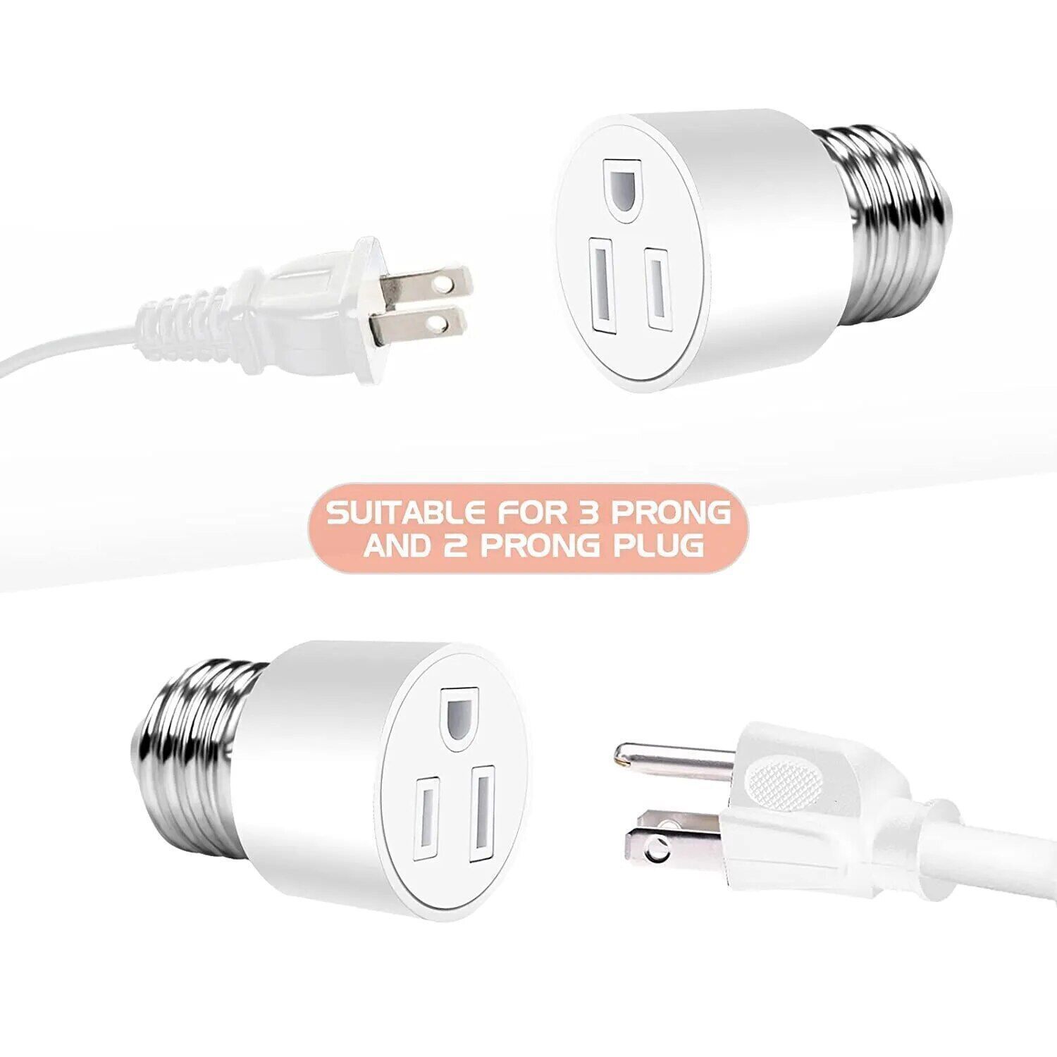 E26/E27 Light Bulb Socket 2/3 Prong Outlet Light Socket to Plug Adapter Convert