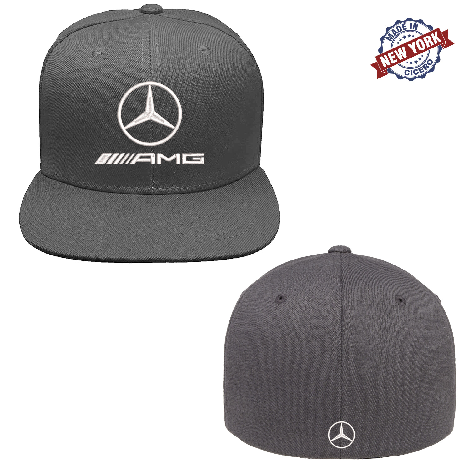 Mercedes-Benz AMG Logo Embroidered Flexfit Fitted Ball Cap Front & Back Stitch