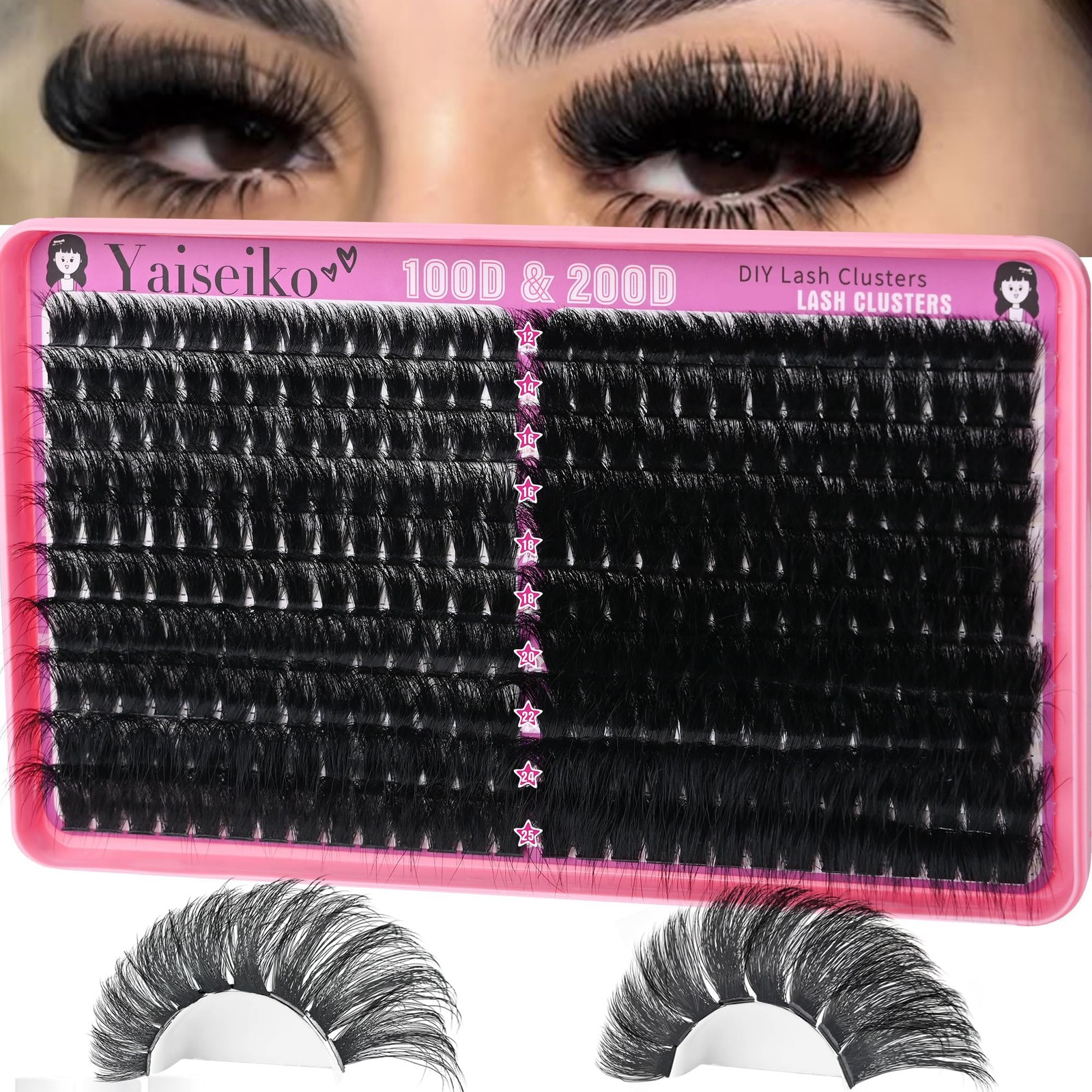 Lash Clusters 100D+200D Thick Eyelash Clusters 12-25mm Wispy Individual Mega ...